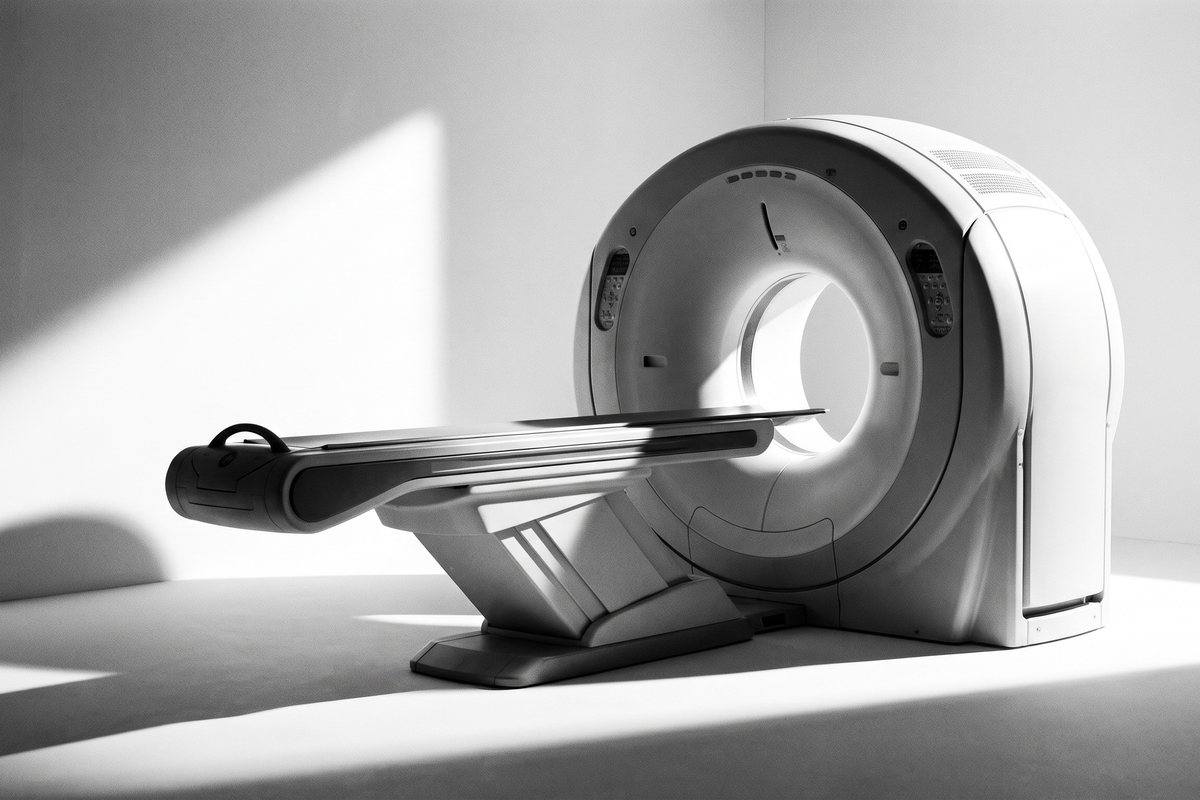 A CT scanner in an imaging room