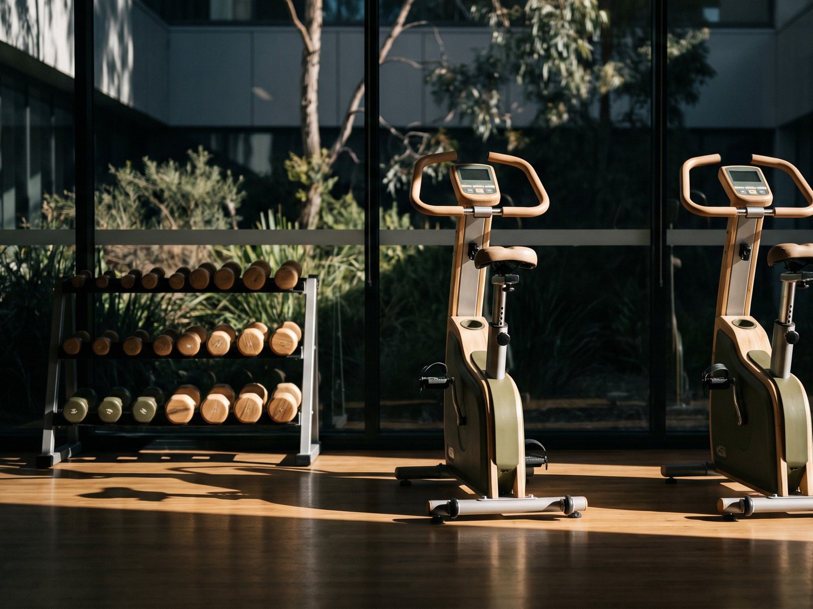 A cardiac rehabilitation gym with exercise bikes and hand weights (illustrative image)